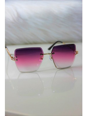 herkesetoptantic Kristal Kare Degrade Güneş Gözlüğü (Mor Pembe)