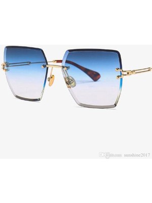 herkesetoptantic Kristal Kare Degrade Güneş Gözlüğü (Mavi Şeffaf)