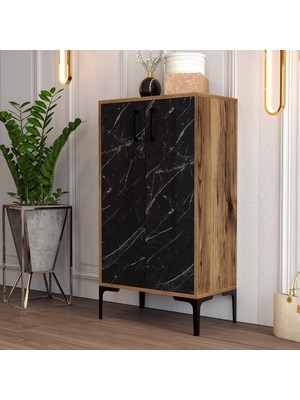 Variant Mobilya Prag Ayakkabılık  Ceviz  Siyah Mermer