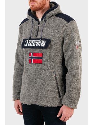 Norway Geographical Kapüşonlu Yarım Fermuarlı Outdoor Polar Sweat Erkek Sweat Gymclasssherpa