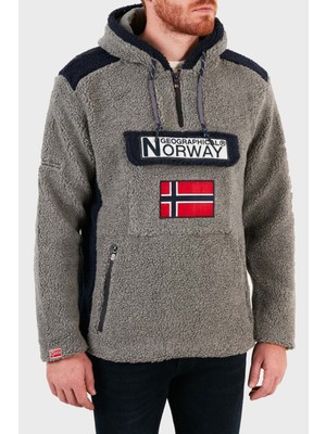 Norway Geographical Kapüşonlu Yarım Fermuarlı Outdoor Polar Sweat Erkek Sweat Gymclasssherpa