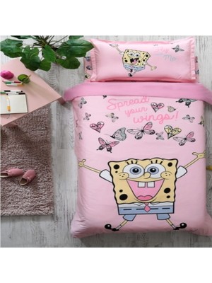 Özdilek Nevresim Takımı Ranforce Tek Kişilik Pembe Sponge Bob Butterfly