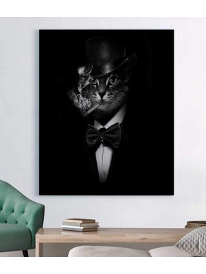 Stella Store Sigara Içen Kedi Takım Elbisede Komik Kanvas Tablo