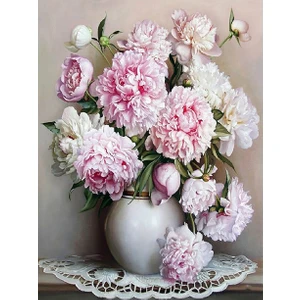 Womb Hobby Beyaz Vazo ve Çiçekler 2 Sayılarla Boyama Seti 40 x 50 cm (Tuvale Gerili)