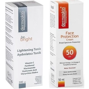 Face Protection Spf 50+ Güneş Koruyucu Krem 50ML+DERMOSKIN Be Bright Lightening Aydınlatıcı 200 ml Tonik