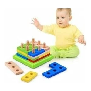 Ahşap 16 Parça Geometrik Sekiller Puzzle Vidalama Bultak Oyunu