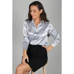 Sweetness Kadın Gri Saten Gömlek