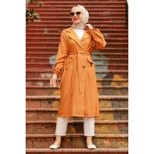  Neva Style - Klasik Yaka Koyu Hardal Tesettür Kap 41060KHR