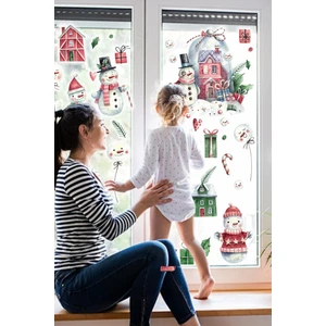 Yılbaşı Kardan Adam ve Evleri Çocuk Odası Cam Duvar Sticker Seti