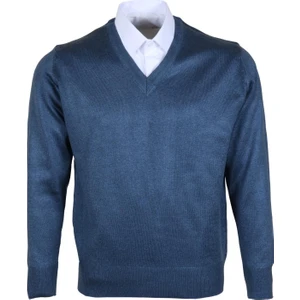 Erkek Yünlü Kazak V Yaka Normal Klasik Kesim Mavi RAR00376