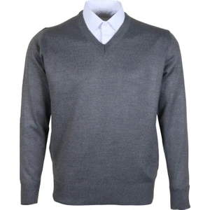 Erkek Yünlü Kazak V Yaka Normal Klasik Kesim Gri RAR00374