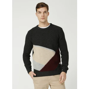 O Yaka Ajurlu Desen Antrasit Melanj Kazak