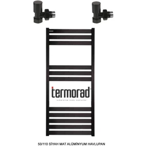 50 x 110 cm Termorad Petsa Slim +2 Adet Radyatör Havlupan Vanası Siyah Mat 1/2'