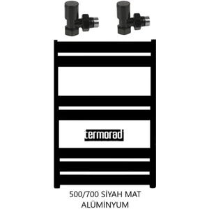 50 x 70 cm Termorad Petsa Slim +2 Adet Radyatör Havlupan Vanası Siyah Mat 1/2'