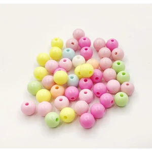Yiğit Aksesuar 10MM 50 Adet Pastel Karışık Renkli Yuvarlak Plastik Boncuk , Takı Yapım Boncuğu