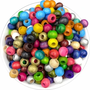 Hedef Bijuteri 10MM Karışık Renkli Tahta,ahşap Boncuk (100GR,~340 Adet Boncuk