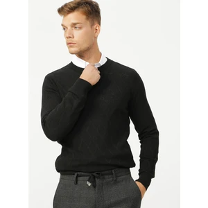 Bisiklet Yaka Basic Jakarlı Siyah Erkek Kazak - BENJAMIN