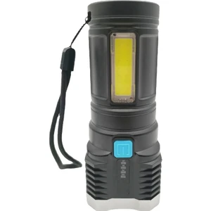 S03 4 x Smd 3030 + Cob Güçlü Işık USB Şarj Edilebilir LED El Feneri-Siyah