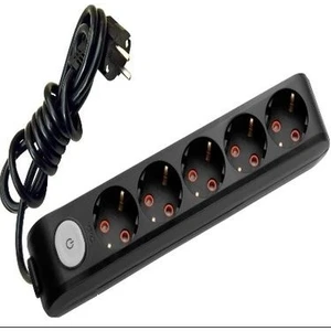 Siyah Beşli Anahtarlı Grup Priz 5 Metre