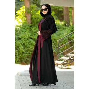 Neva Style  Neva Style - Volan Kollu Bordo Tesettür Abaya 55084BR