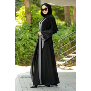 Neva Style  Neva Style - Volan Kollu Gri Tesettür Abaya 55084GR