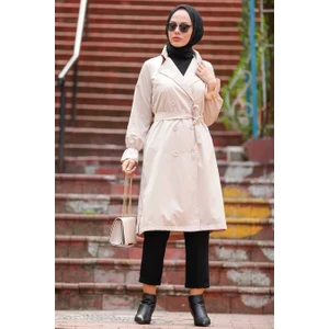 Neva Style  Neva Style - Düğmeli Bej Tesettür Trençkot 5836BEJ