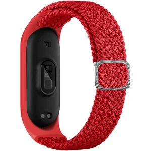 Xiaomi Mi Band 6 Kordon Cırtcırt Kumaş Ayarlanabilir Örgü Tasarım Krd 49 Kırmızı