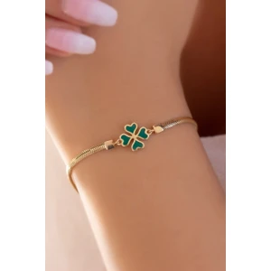 Altın Balık Sırtı Zincir Kordonlu Çift Yönlü Kalpli Yonca Bileklik