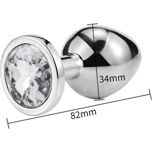 Metal Anal Vajinal  Dildo Plug Beyaz Taşlı M Size