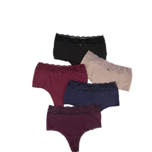 Bordo Kadın Külot Yüksek Bel Tanga Büyük Beden 5'li Paket