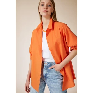 Kadın Oranj Oversize Uzun Basic Gömlek
