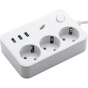 MF Product Jettpower 0370 Akım Korumalı 3 USB'li 3'lü Grup Priz 2 m Uzatma Kablosu Beyaz