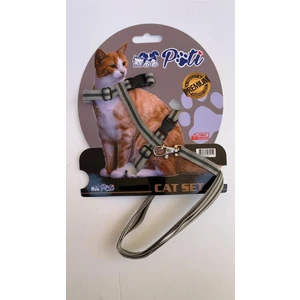 Yavru Köpek ve Kedi Gezdirme Takım Tasması (Ayarlanabilir) Krem-Gri