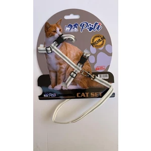 Yavru Köpek ve Kedi Gezdirme Takım Tasması (Ayarlanabilir) Beyaz-Gri