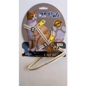 Yavru Köpek ve Kedi Gezdirme Takım Tasması (Ayarlanabilir) Krem-Açık Kahve