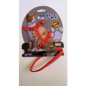 Yavru Köpek ve Kedi Gezdirme Takım Tasması (Ayarlanabilir) Kırmızı Çizgili