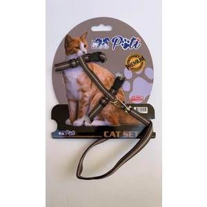 Yavru Köpek ve Kedi Gezdirme Takım Tasması (Ayarlanabilir) Kahve-Krem Çizgili