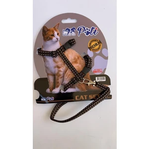 Yavru Köpek ve Kedi Gezdirme Takım Tasması (Ayarlanabilir) Kahverengi-Noktalı