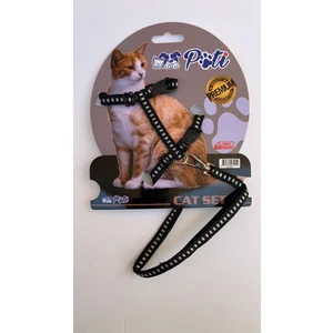 Yavru Köpek ve Kedi Gezdirme Takım Tasması (Ayarlanabilir) Siyah-Şeritli
