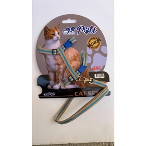 Yavru Köpek ve Kedi Gezdirme Takım Tasması (Ayarlanabilir) Krem-Turkuaz