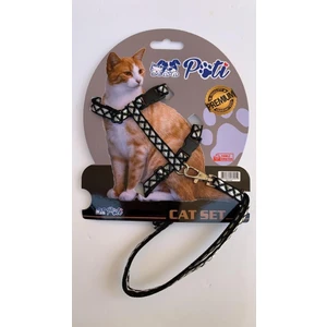 Yavru Köpek ve Kedi Gezdirme Takım Tasması (Ayarlanabilir) Siyah-Gri Dilimli
