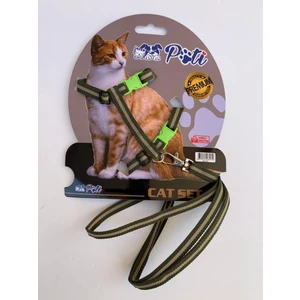 Yavru Köpek ve Kedi Gezdirme Takım Tasması (Ayarlanabilir) Yeşil-Krem