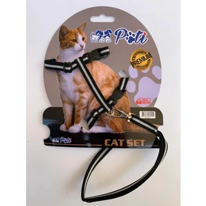 Yavru Köpek ve Kedi Gezdirme Takım Tasması (Ayarlanabilir) Siyah-Gri