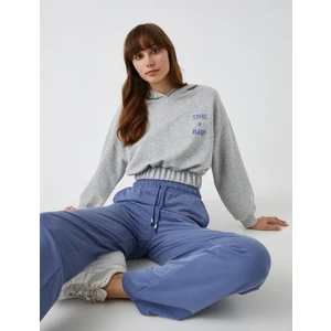 Yazılı Kapüşonlu Sweatshirt Beli Lastikli