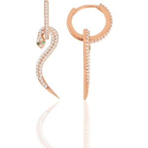 Söğütlü Silver Gümüş Rose Zirkon Taşlı Halkalı Tasarım Yılan Küpe