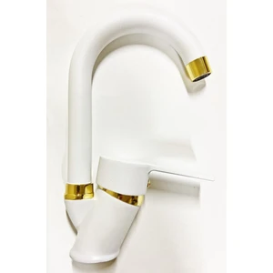 Armilla Armatür Beyaz Gold Banyo Lavabo Musluğu Bataryası Çeşmesi Baston Borulu