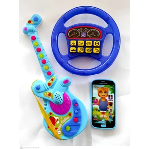 Berat Toys  Üçü Bir Arada Türçe Müzikli Gitar Dokunmatik + Türkçe Müzikli Telefon + Türkce Sesli Direksiyon