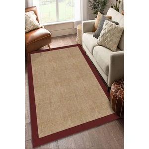 Decomia Home Dijital Baskılı Kaymaz Taban Yıkanabilir Bordo Çerçeveli Salon Koridor Jüt Halı YOLLUK-D7025