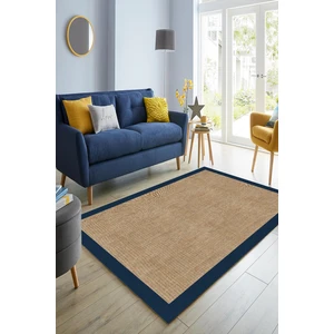 Decomia Home Dijital Baskılı Kaymaz Taban Yıkanabilir Lacivert Çerçeveli Salon Koridor Jüt Halı YOLLUK-D7028