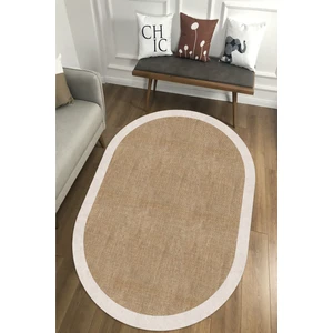 Decomia Home Dijital Baskılı Kaymaz Taban Yıkanabilir Bej Çerçeveli Salon Koridor Jüt Oval Halı YOLLUK-D7024
